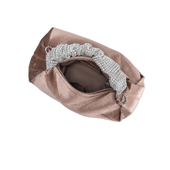 Melie Bianco ESTELA Velvet Top Handle Bag w/ Crossbody Strap | Taupe - Picture 3 of 8